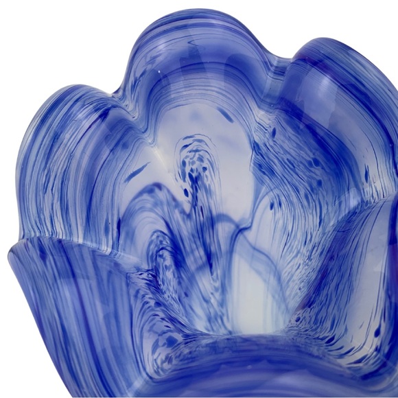 Hand blown Swung Glass Vase Blue Watercolor Design - Picture 3 of 7